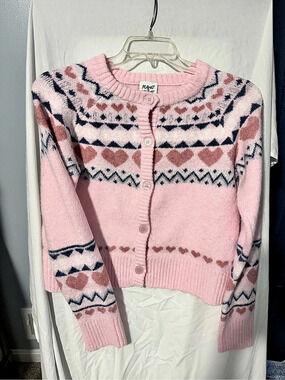 Planet Heart Geometric Cardigan in Pink & Blue Size Large Like New